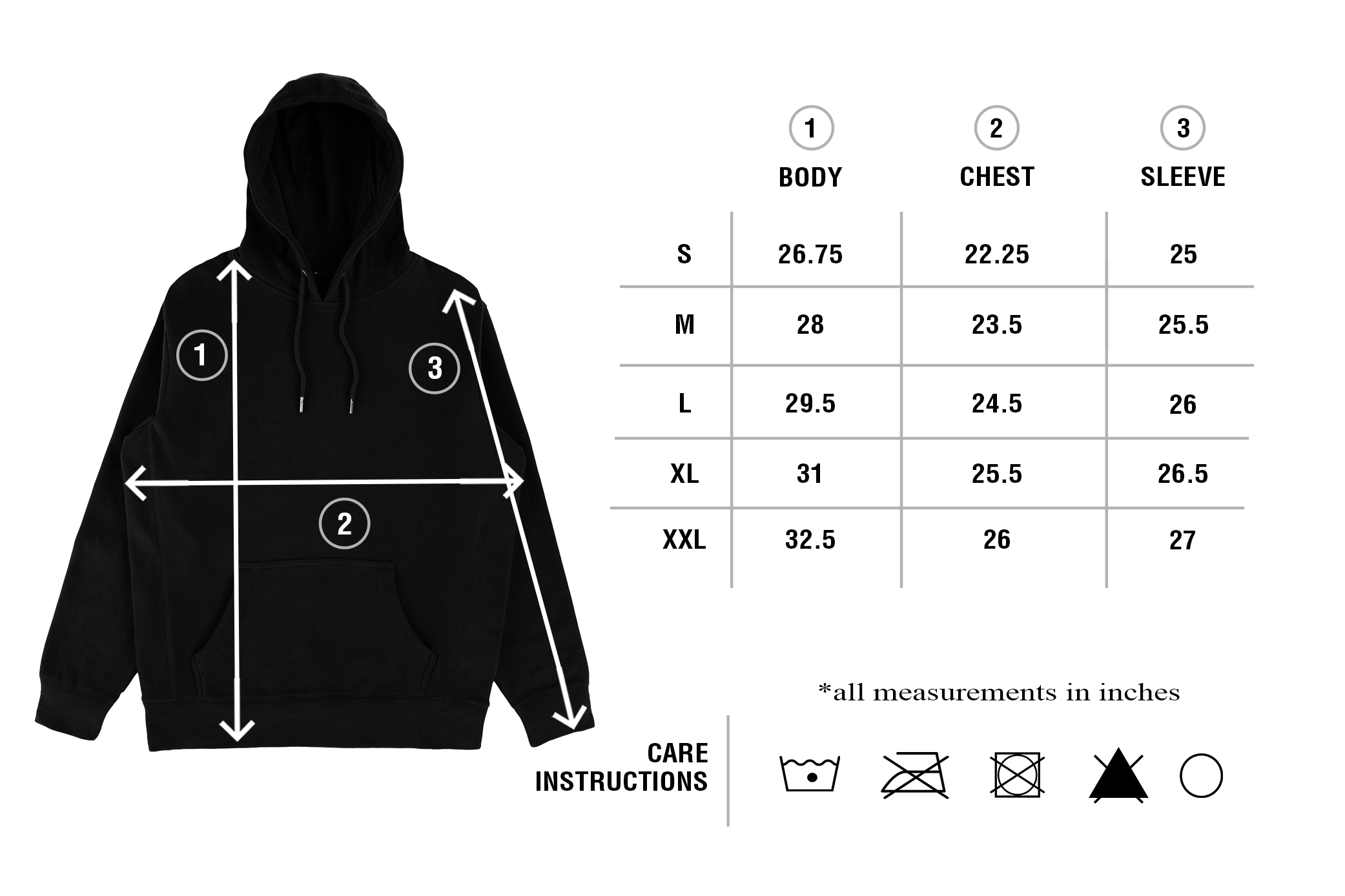 hoodie measurements chart