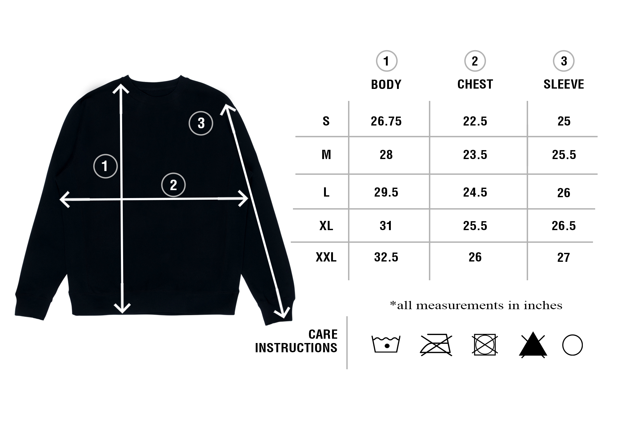 sweater measurements chart