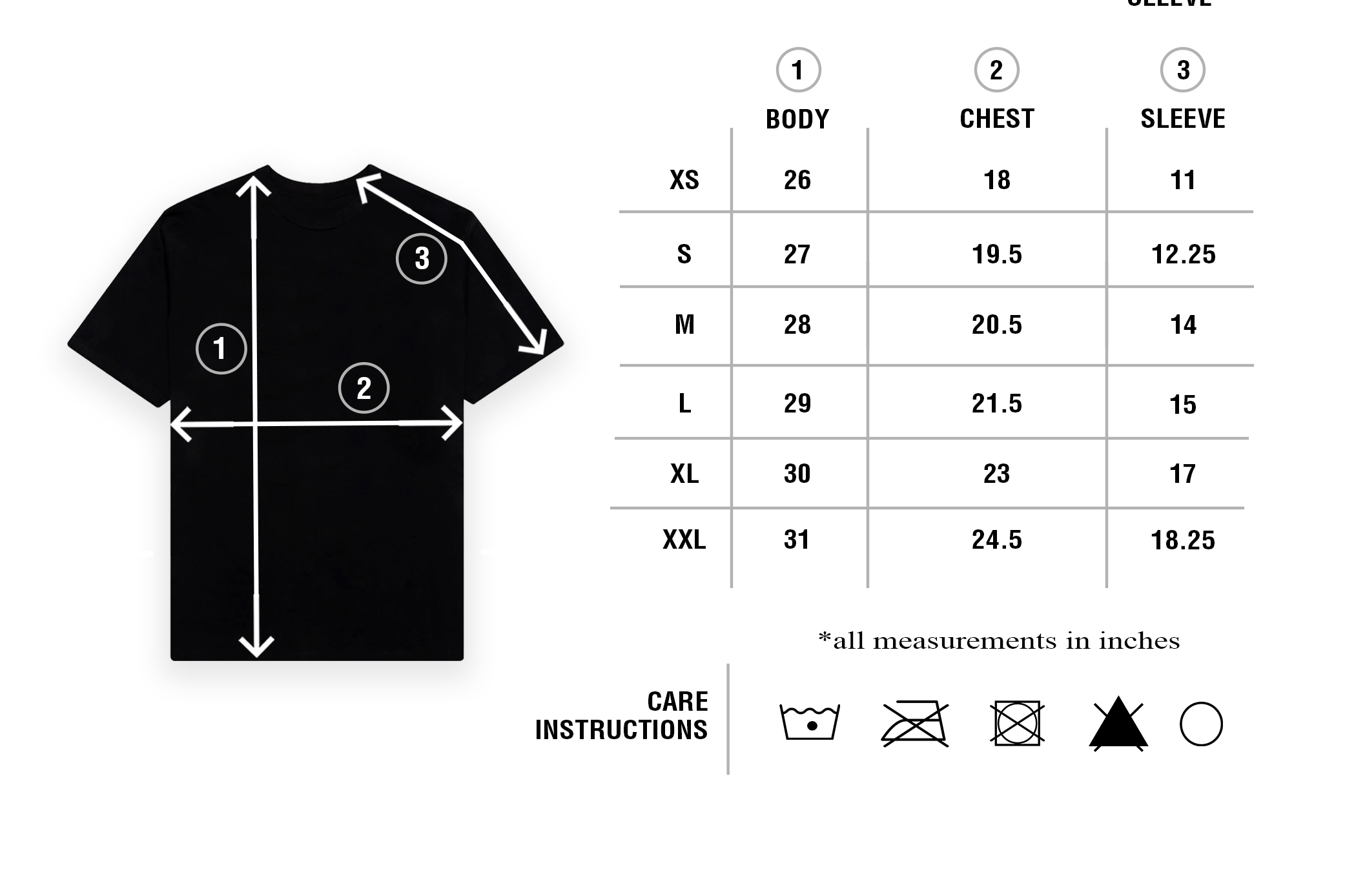 t-shirt measurements chart